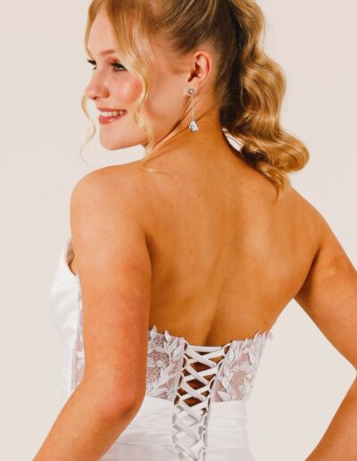 Satin dress with open lace back with corset