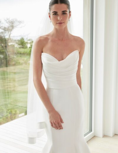 morilee wedding dress, strapless with ruffle skirt, zip up back with buttons