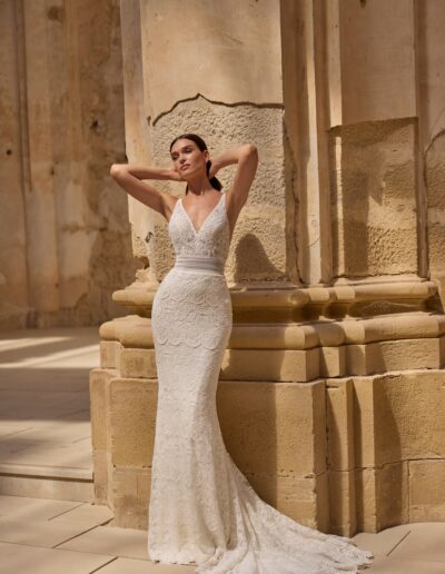 Morilee style, Hollis, a fitted boho wedding dress with straps