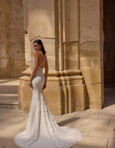 Morilee style, Hollis, a fitted boho wedding dress with straps