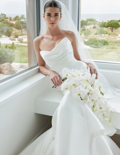 morilee wedding dress, strapless with ruffle skirt, zip up back with buttons