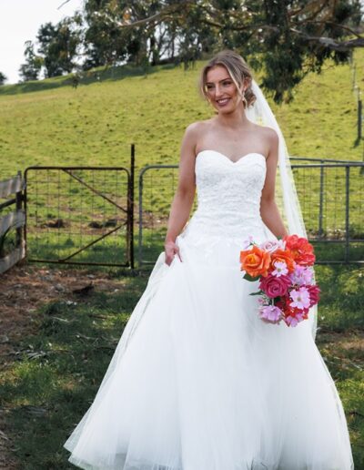 Gorgeous A-line wedding dress with lace and tulle, perfect for a winery wedding