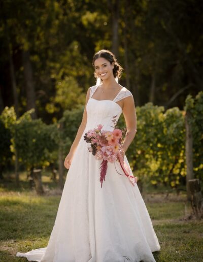 Strapless lace wedding dress perfect for a winery wedding