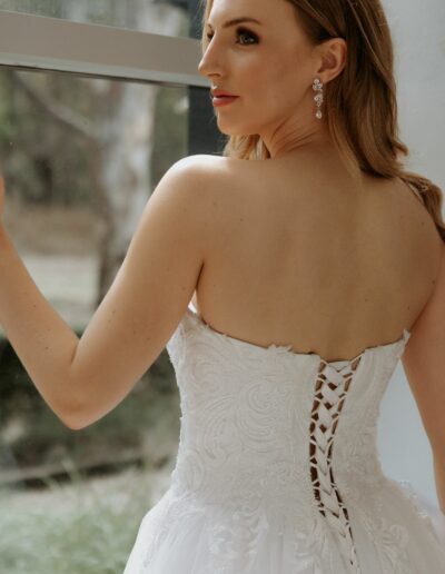 Beaded lace wedding dress with tulle skirt, lace up back