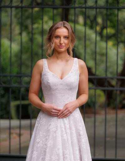 Clarissa by Essa, fully lace ivory/blush wedding dress