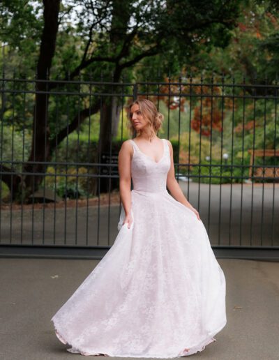 Clarissa by Essa, fully lace ivory/blush wedding dress