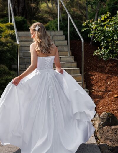 Satin and lace wedding dress, gorgeous bridal gown with lace up back