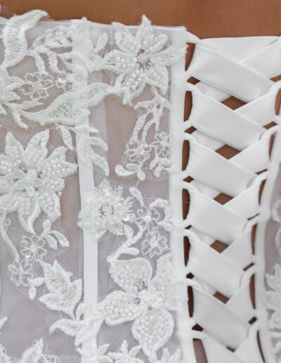 Beautiful bridal gown with lace bodice, v waistline, full tulle skirt, perfect for a winery wedding