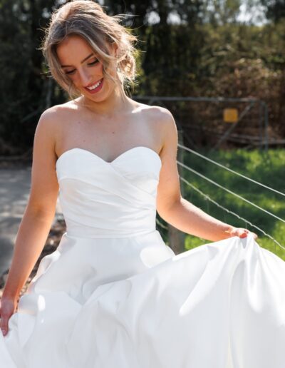 Strapless satin wedding dress, with pocket, Essa label, bridal inspiration