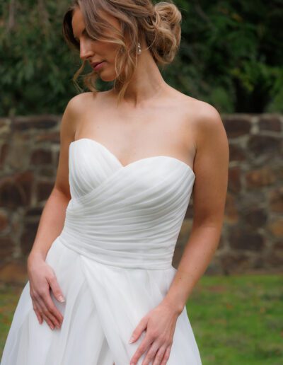 Nova, pure ivory organza wedding dress with split, beach wedding vibes