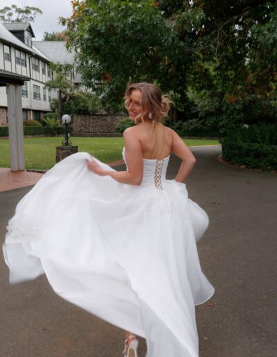 Nova, pure ivory organza wedding dress with split, beach wedding vibes