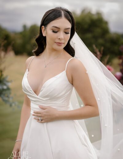 Satin wedding dress perfect for winery wedding, Sienna by Essa
