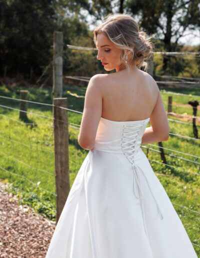 Strapless satin wedding dress, with pocket, Essa label, bridal inspiration